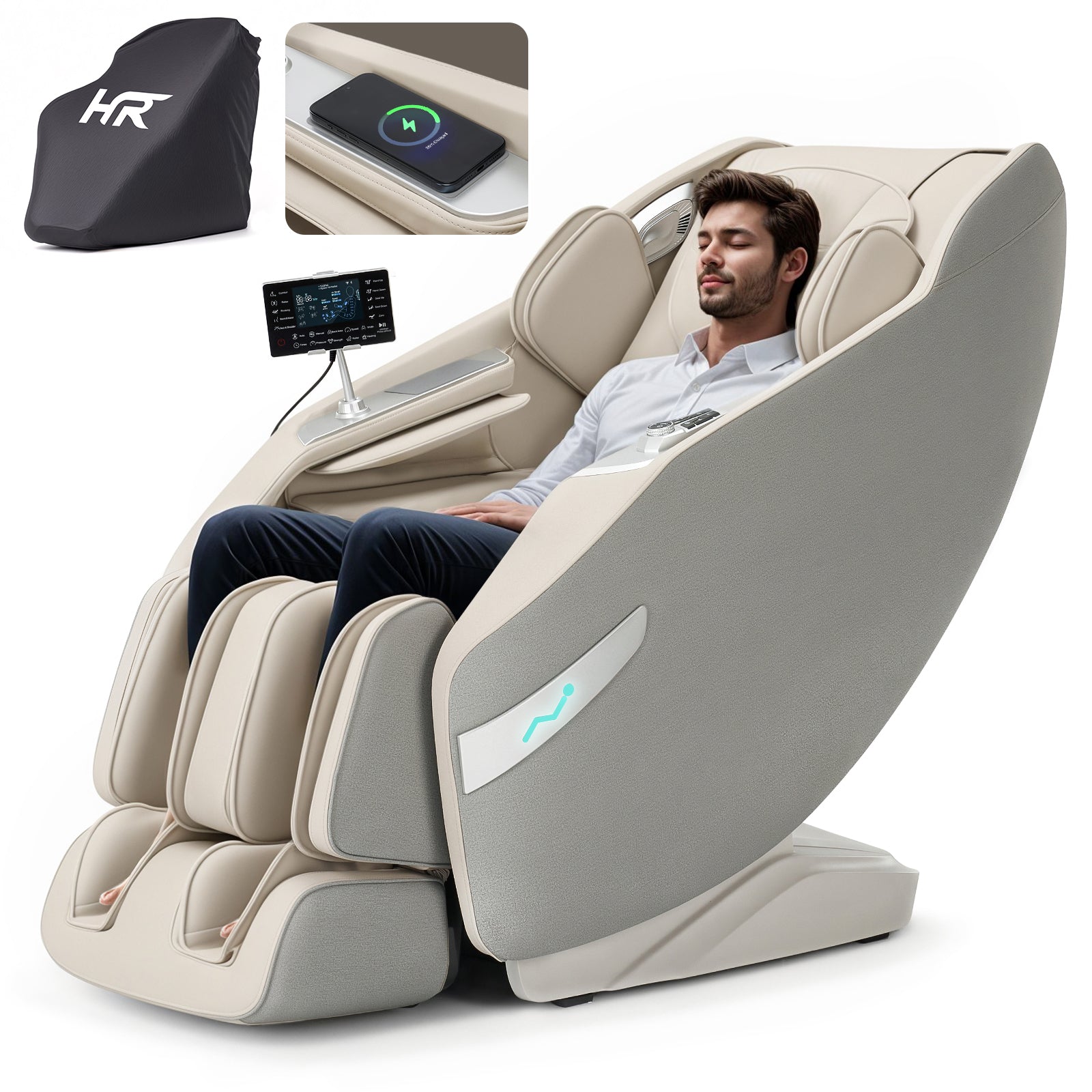 HealthRelife 3D Massage Chair Full Body Recliner - Zero Gravity with Heat, 12 Auto-Massage Modes, Shiatsu Foot Massage, with 55“ SL-Track,28 Airbags Massage, Foot Rollers, (Beige)